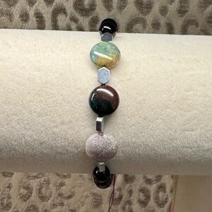 Fancy & Black Jasper Natural Crystal Gemstone Stretch Bracelet